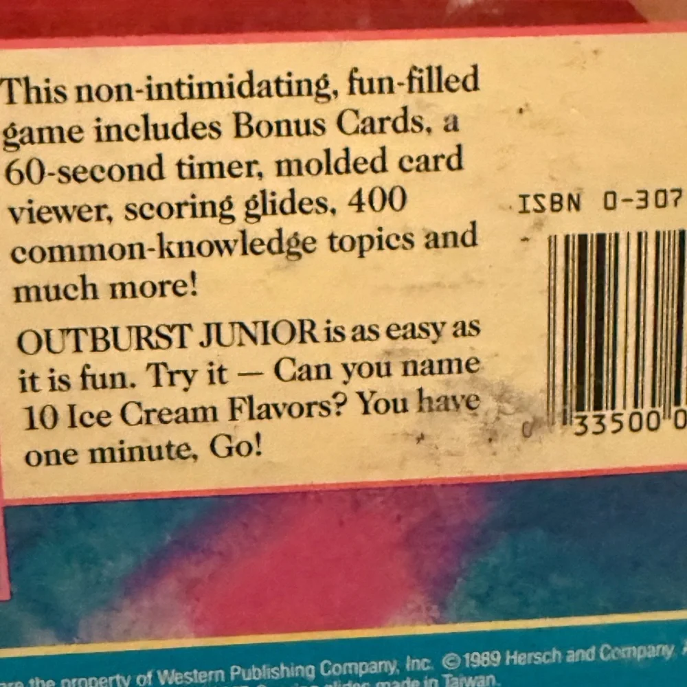 VINTAGE Outburst Jr. Junior - Hersch 1989 Kids Party Board Game‎ Complete